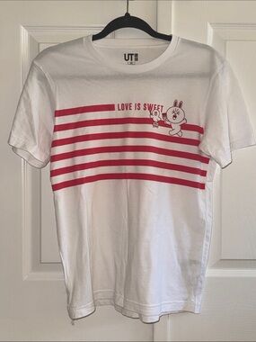 NWOT Uniqlo White Tee with Red Stripes Limited Line Friends Collab Graphic